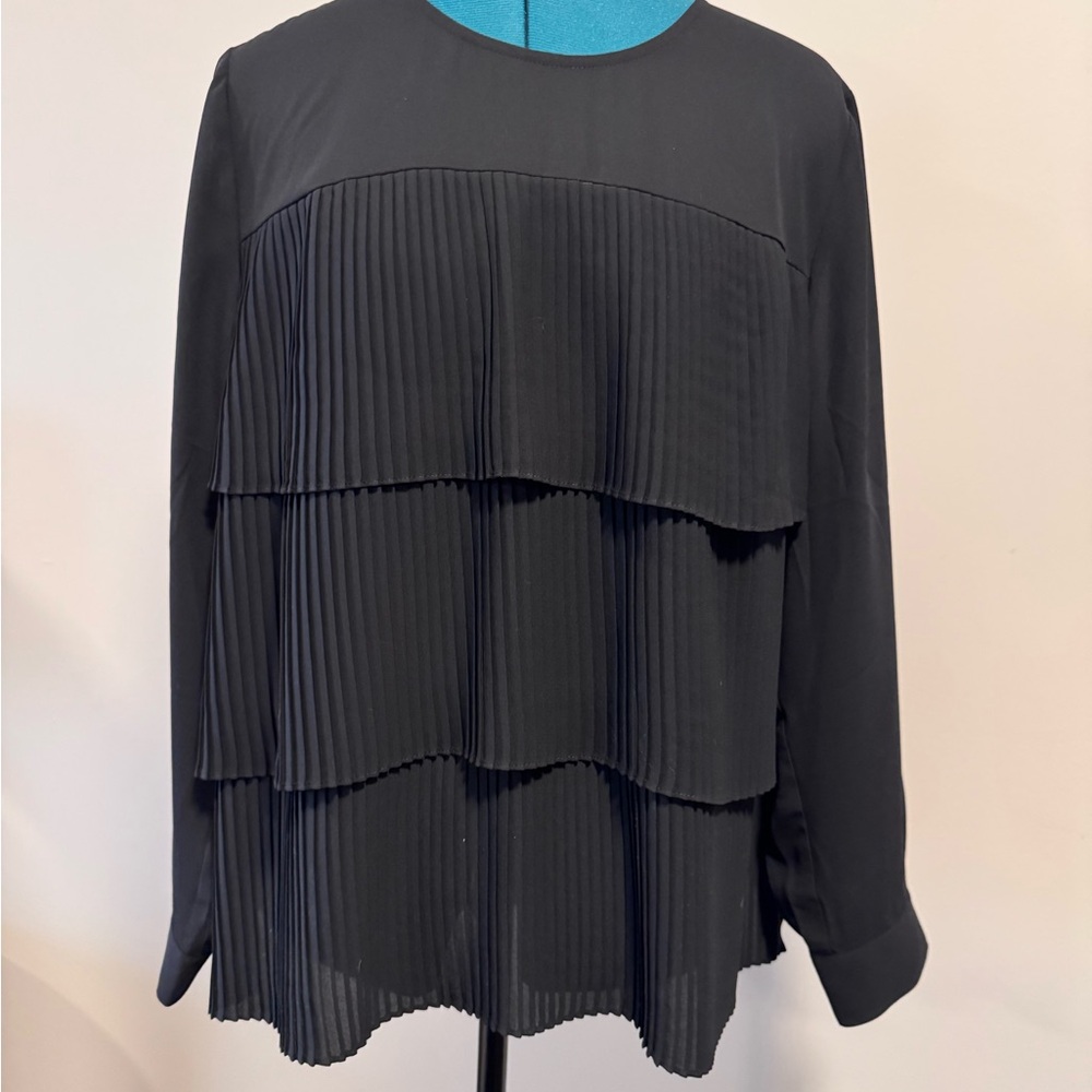 J. Jill Black Layered Pleated Blouse